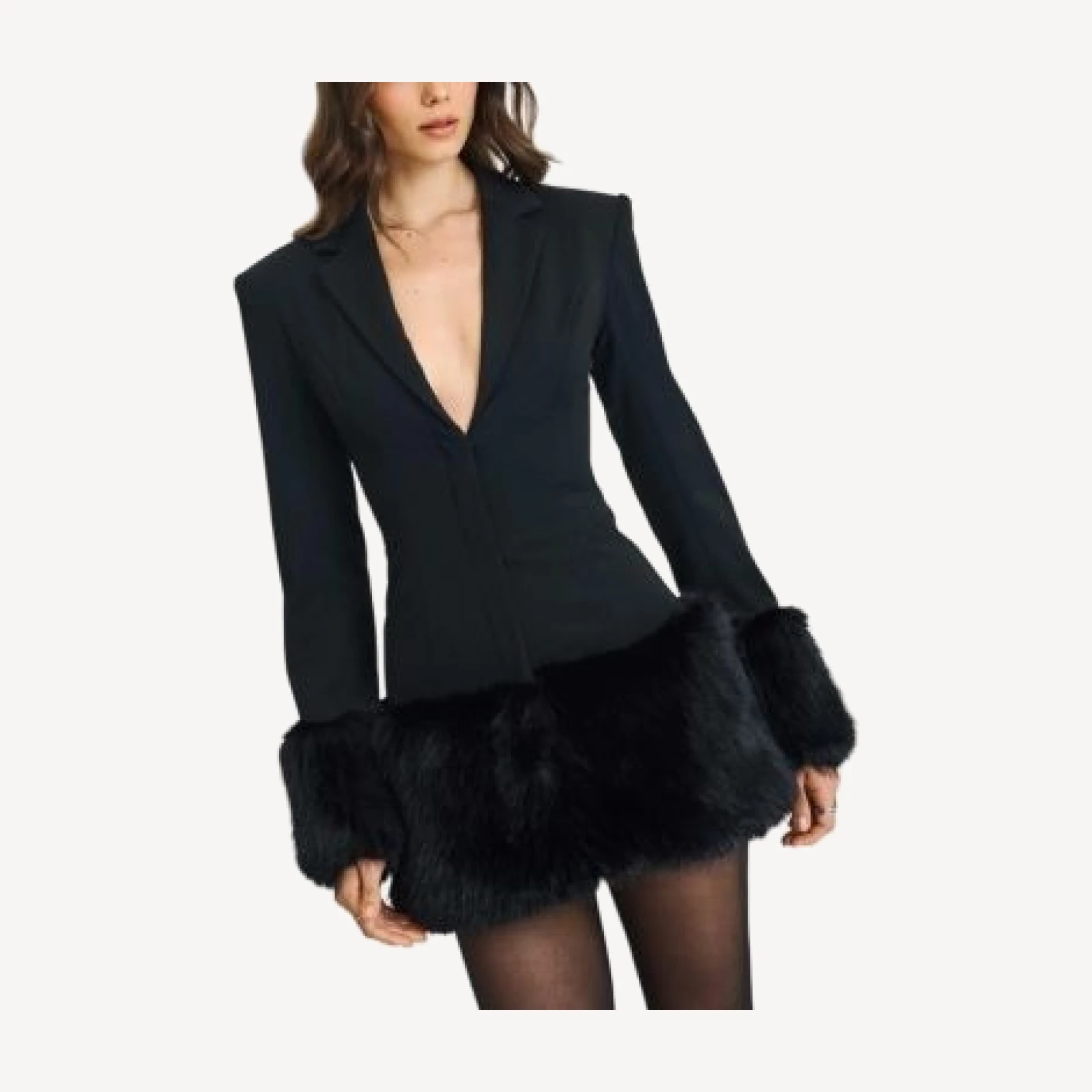 Miss Circle Wenona Fur Trimmed V-Neck Mini Blazer Dress
