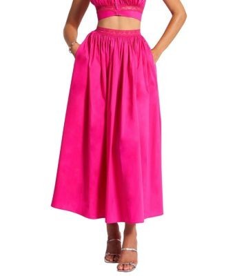 Miss Circle Martha Cotton Poplin Maxi Skirt with Lace Trim