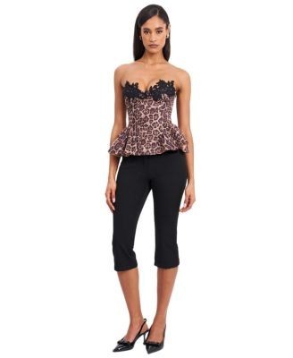 Miss Circle Qiara Cheetah Print Peplum Top with Lace Trim