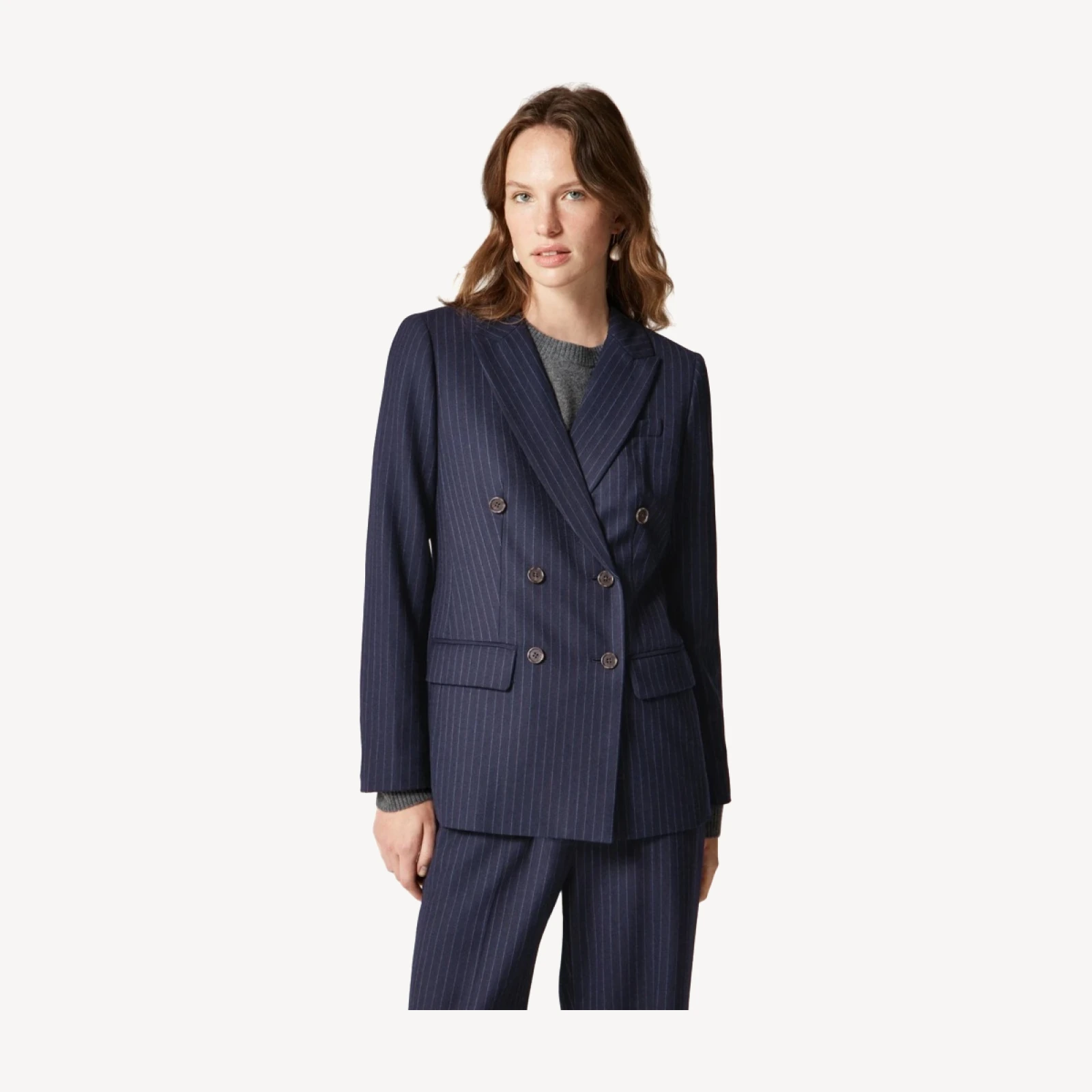 Double-breasted blazer in pinstriped wool blend