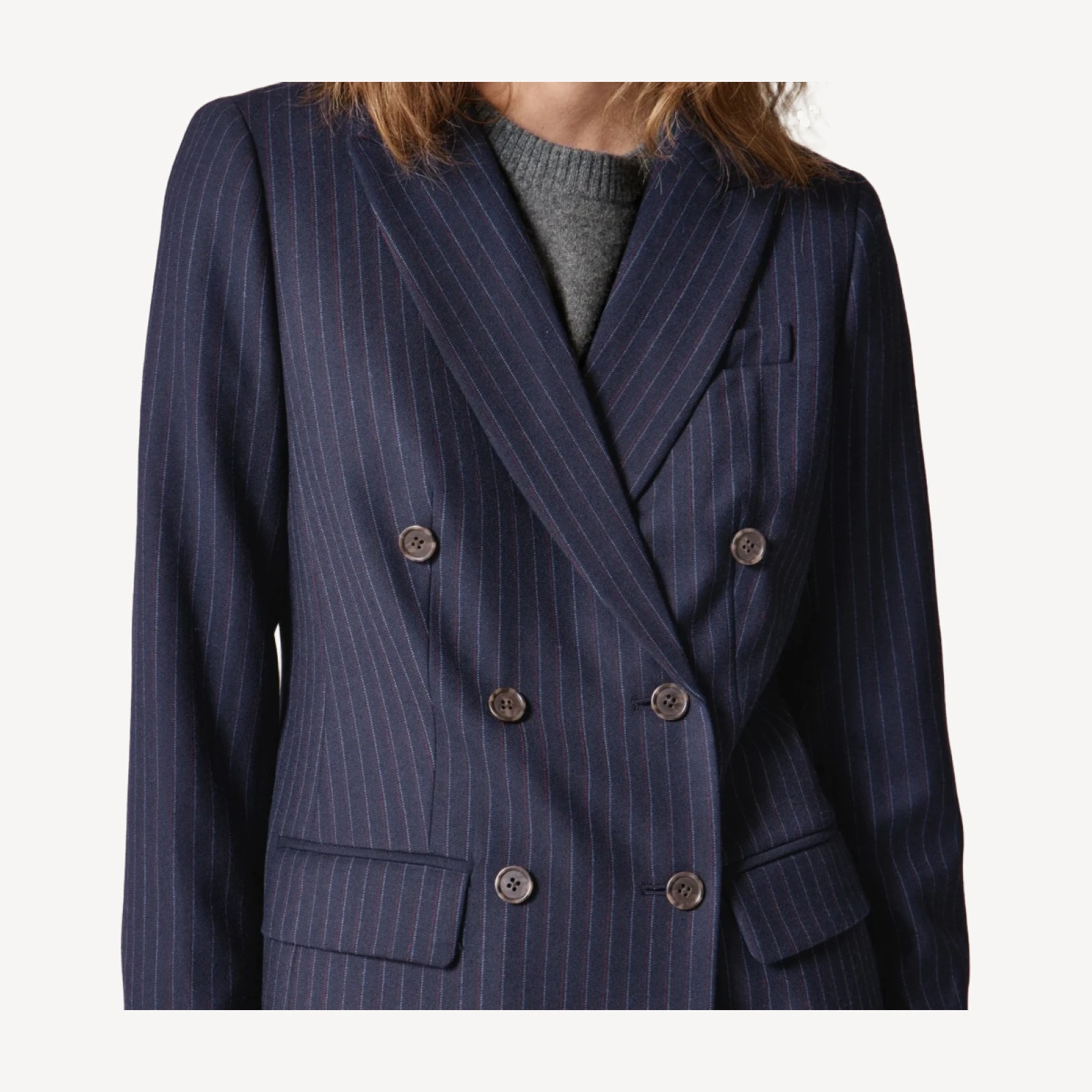 Double-breasted blazer in pinstriped wool blend