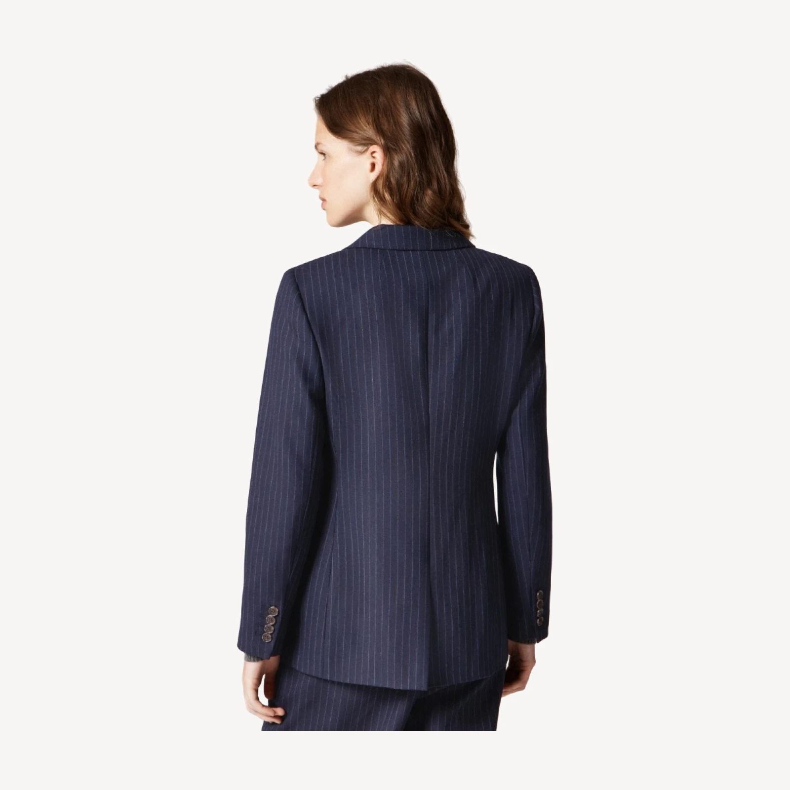 Double-breasted blazer in pinstriped wool blend