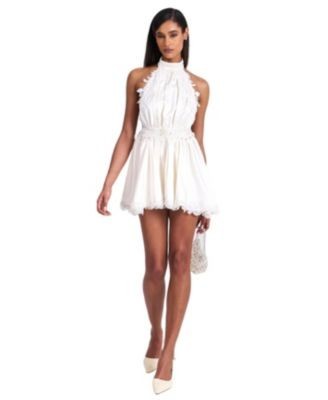 Miss Circle Idalia Beaded Lace Trim Backless Halter Mini Dress