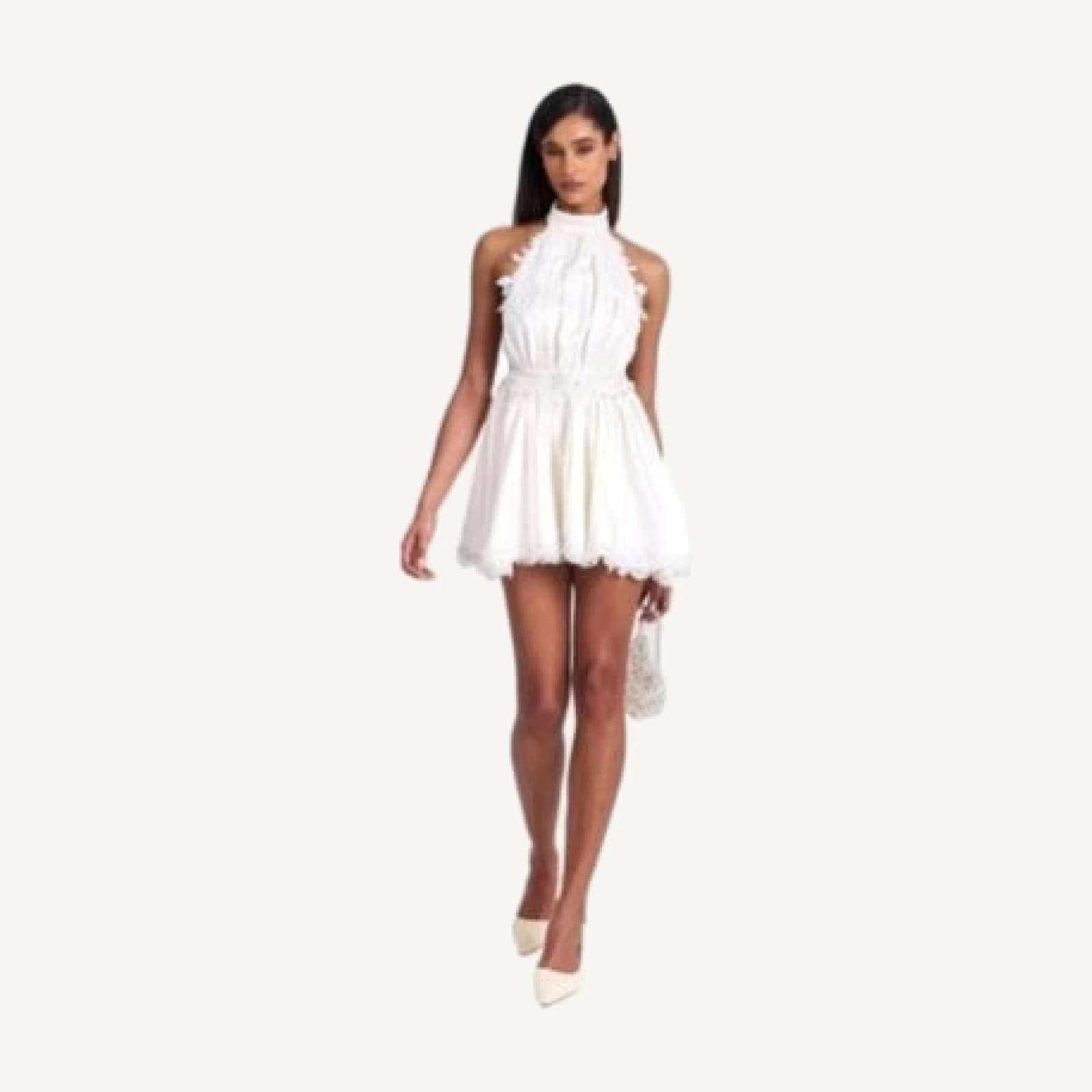 Miss Circle Idalia Beaded Lace Trim Backless Halter Mini Dress