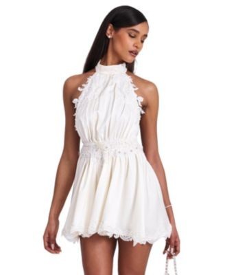 Miss Circle Idalia Beaded Lace Trim Backless Halter Mini Dress