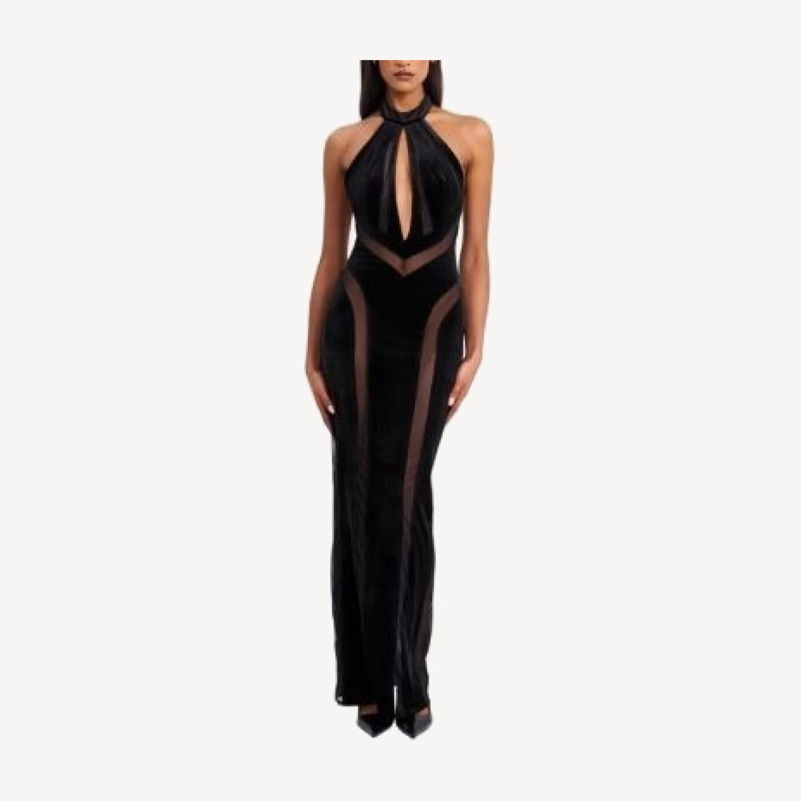 Miss Circle Paityn Velvet Mesh Cutout Halter Gown