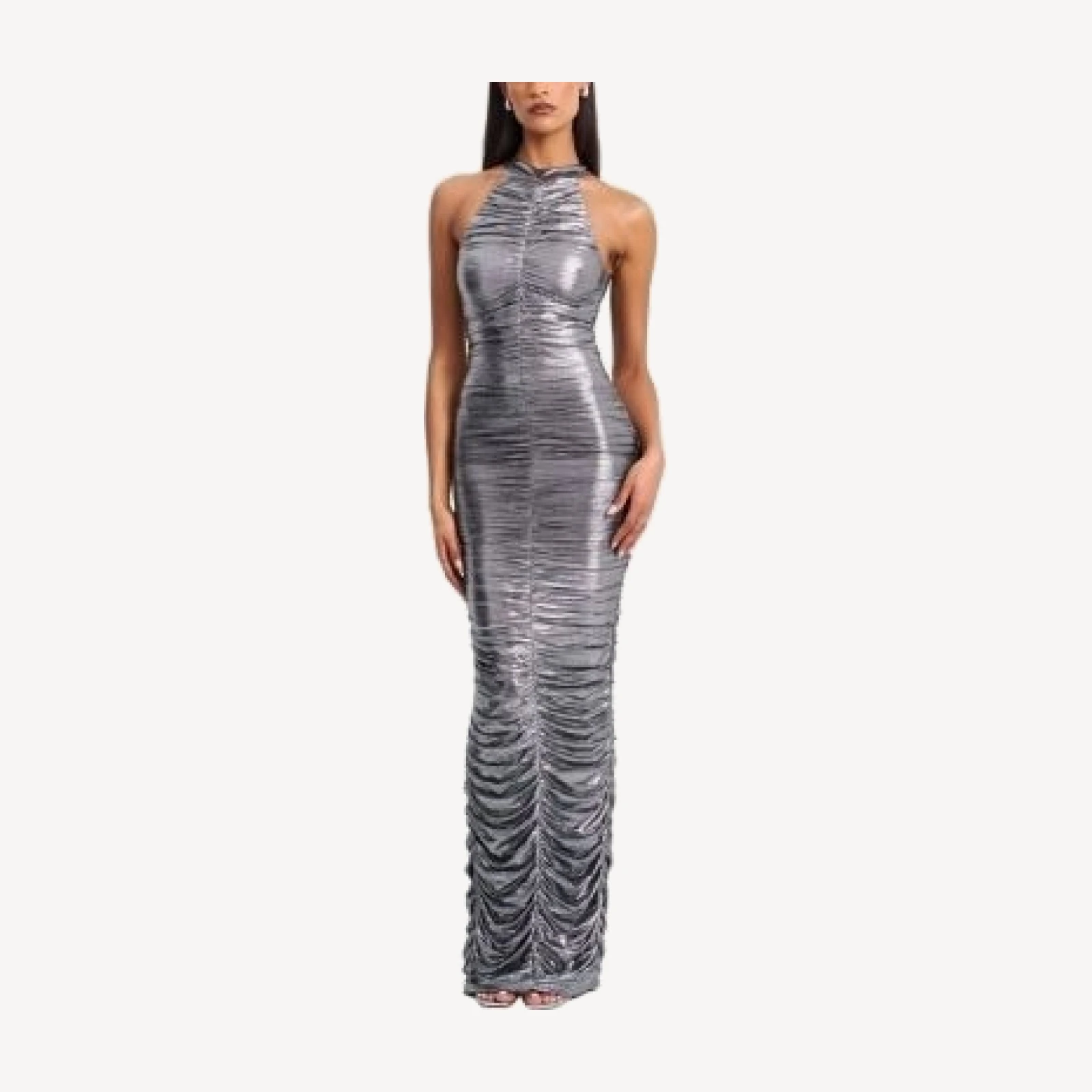 Miss Circle Abril Ruched Glitter Backless Gown