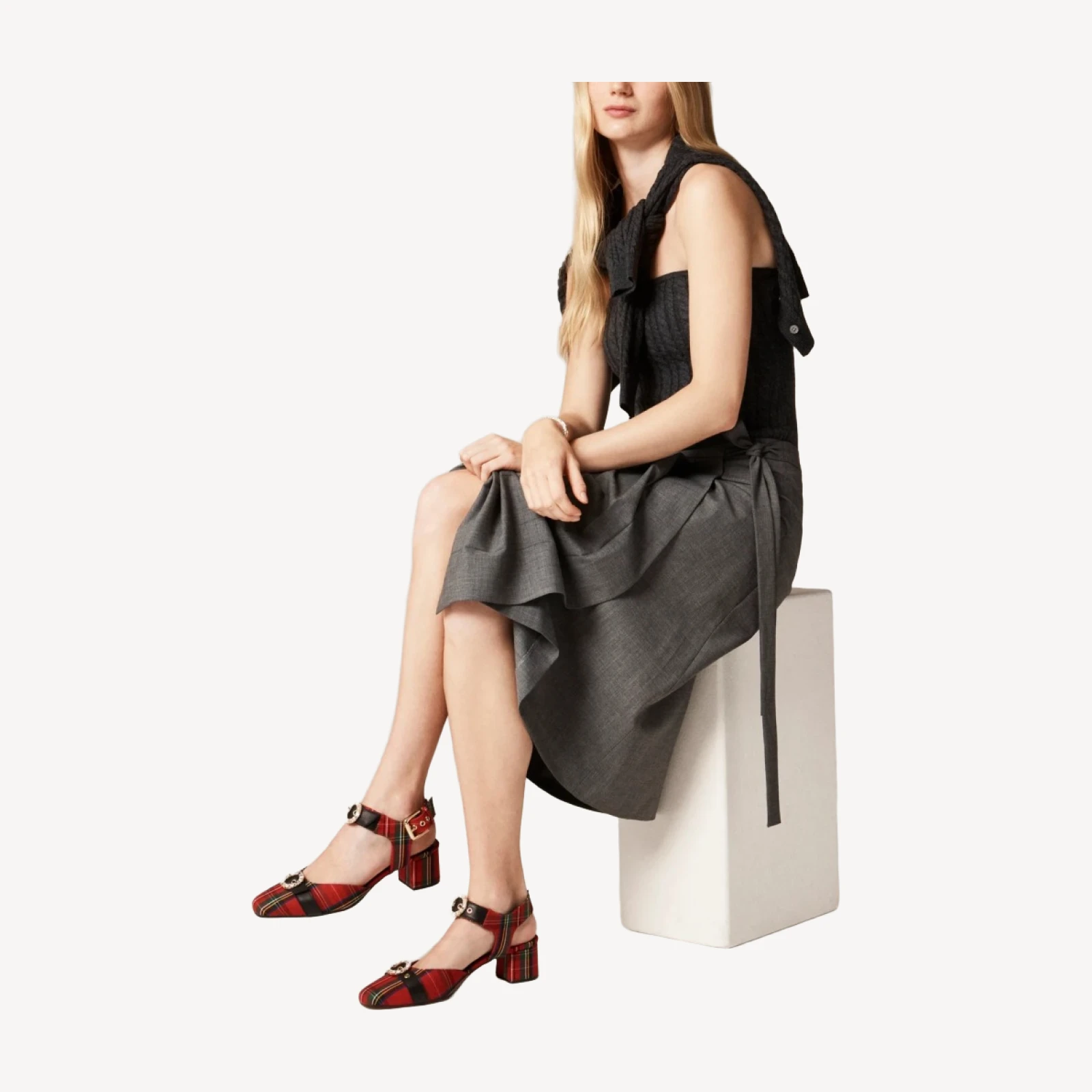 Mollie buckle-strap heels in Good Tidings plaid