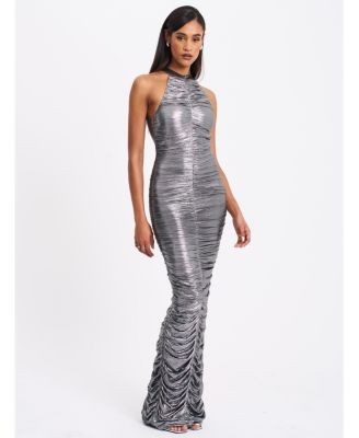 Miss Circle Abril Ruched Glitter Backless Gown