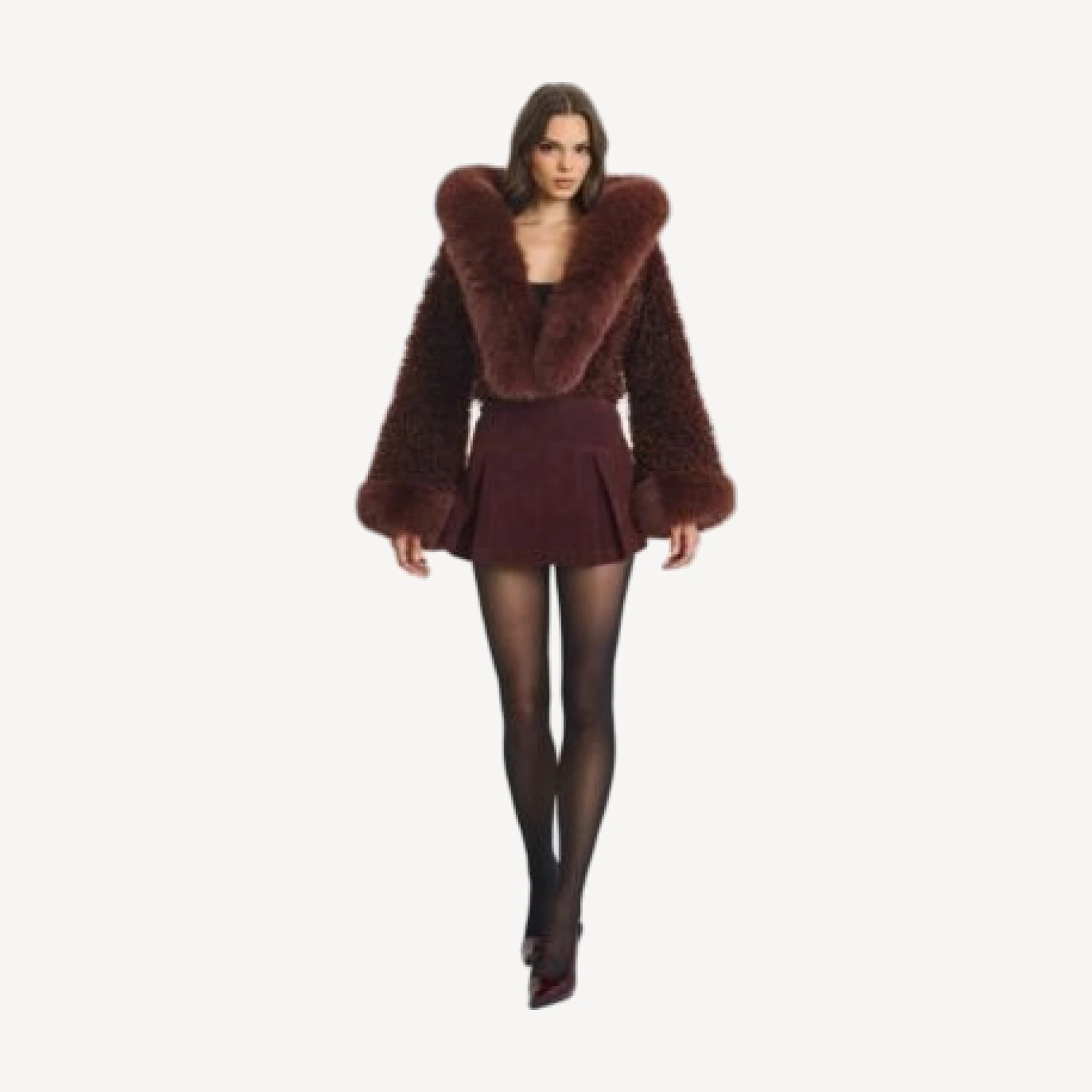 Miss Circle Kali Teddy Cropped Faux Fur Hooded Jacket