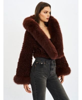 Miss Circle Kali Teddy Cropped Faux Fur Hooded Jacket