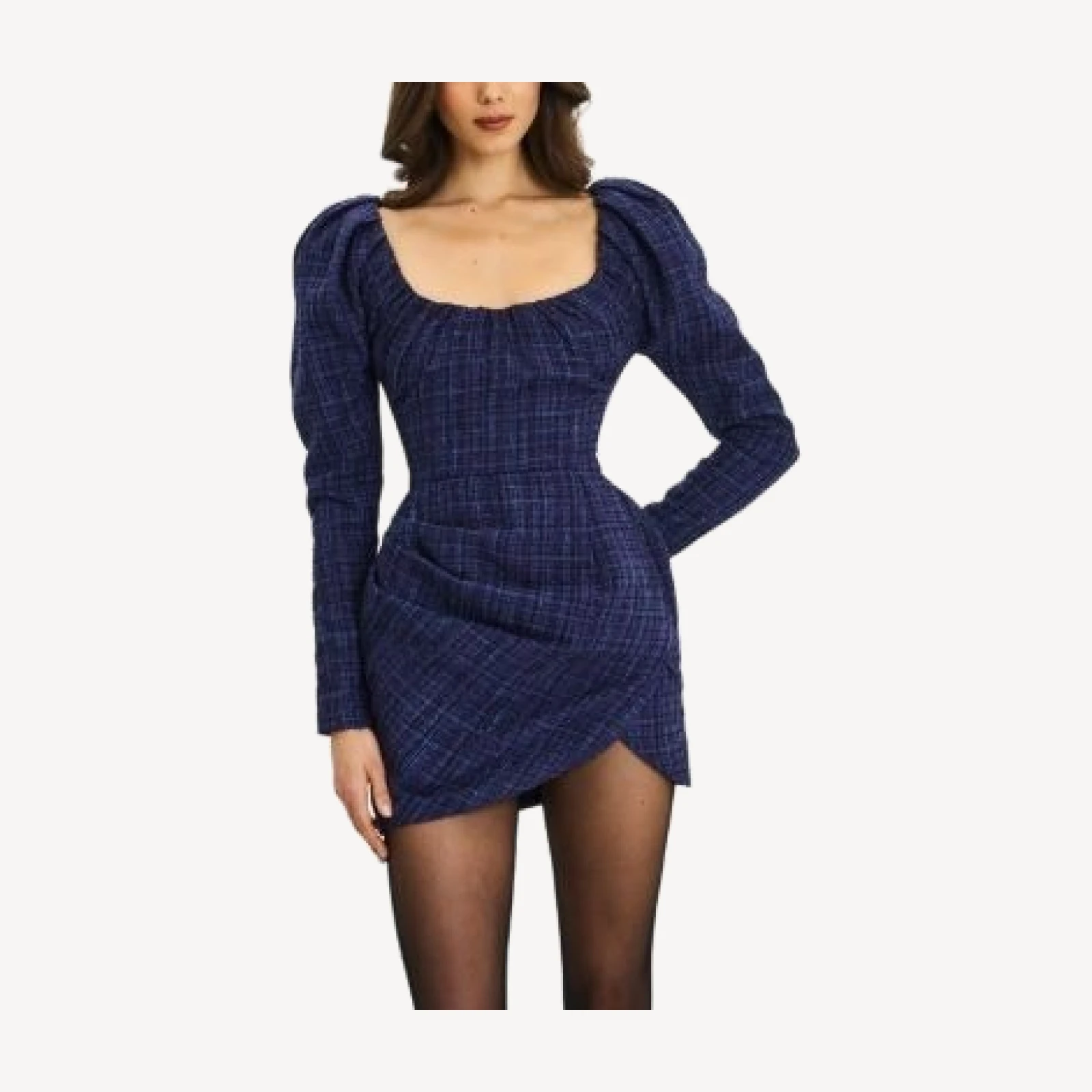 Miss Circle Denise Tweed Ruched Puff Sleeve Mini Dress