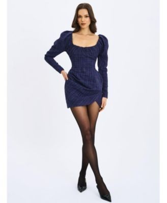 Miss Circle Denise Tweed Ruched Puff Sleeve Mini Dress