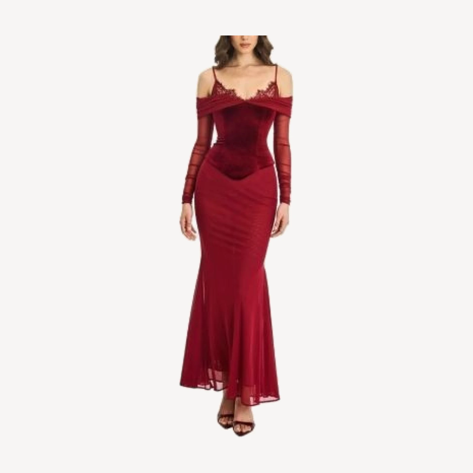 Miss Circle Maybelle Bardot Lace Strap Peplum Maxi Dress