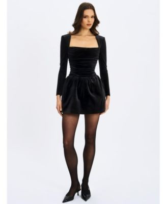Miss Circle Catrina Velvet Square Neck Bow-Tie Mini Dress