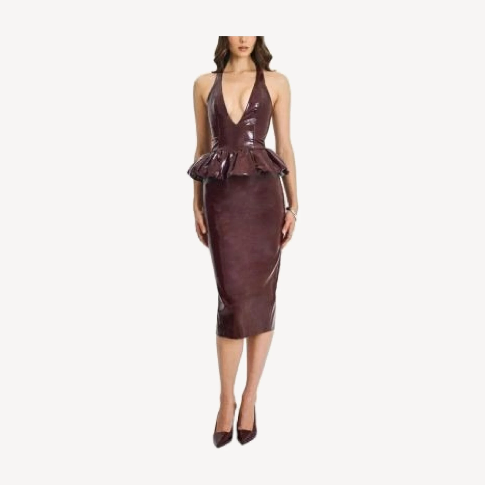 Miss Circle Jaslene Peplum Faux Leather Halter Midi Dress