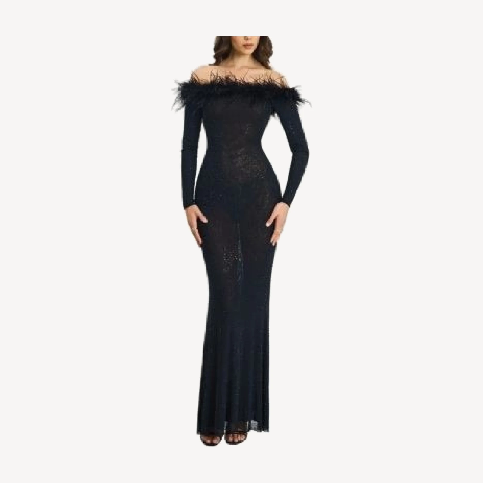 Miss Circle Emberly Trimmed Off-Shoulder Rhinestone Mesh Mermaid Dress