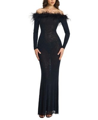 Miss Circle Emberly Trimmed Off-Shoulder Rhinestone Mesh Mermaid Dress