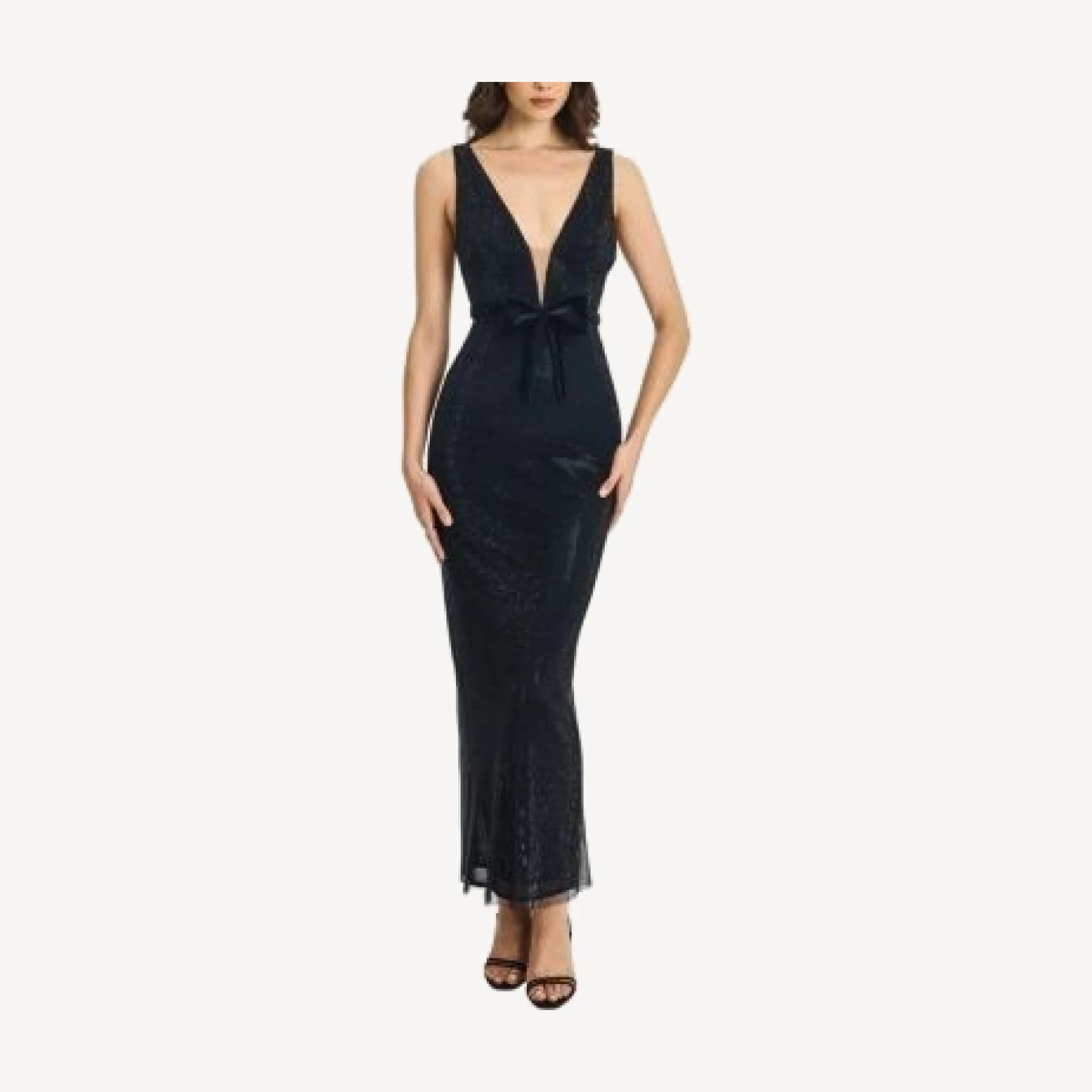 Miss Circle Olympia Belted Bow Plunging Rhinestone Maxi Dress