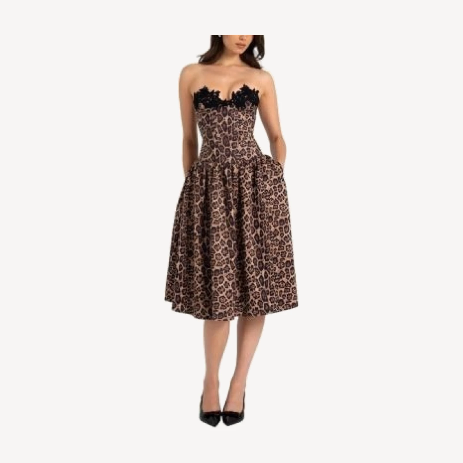 Miss Circle Uchenna Cheetah Print Stretchy Strapless Midi Dress