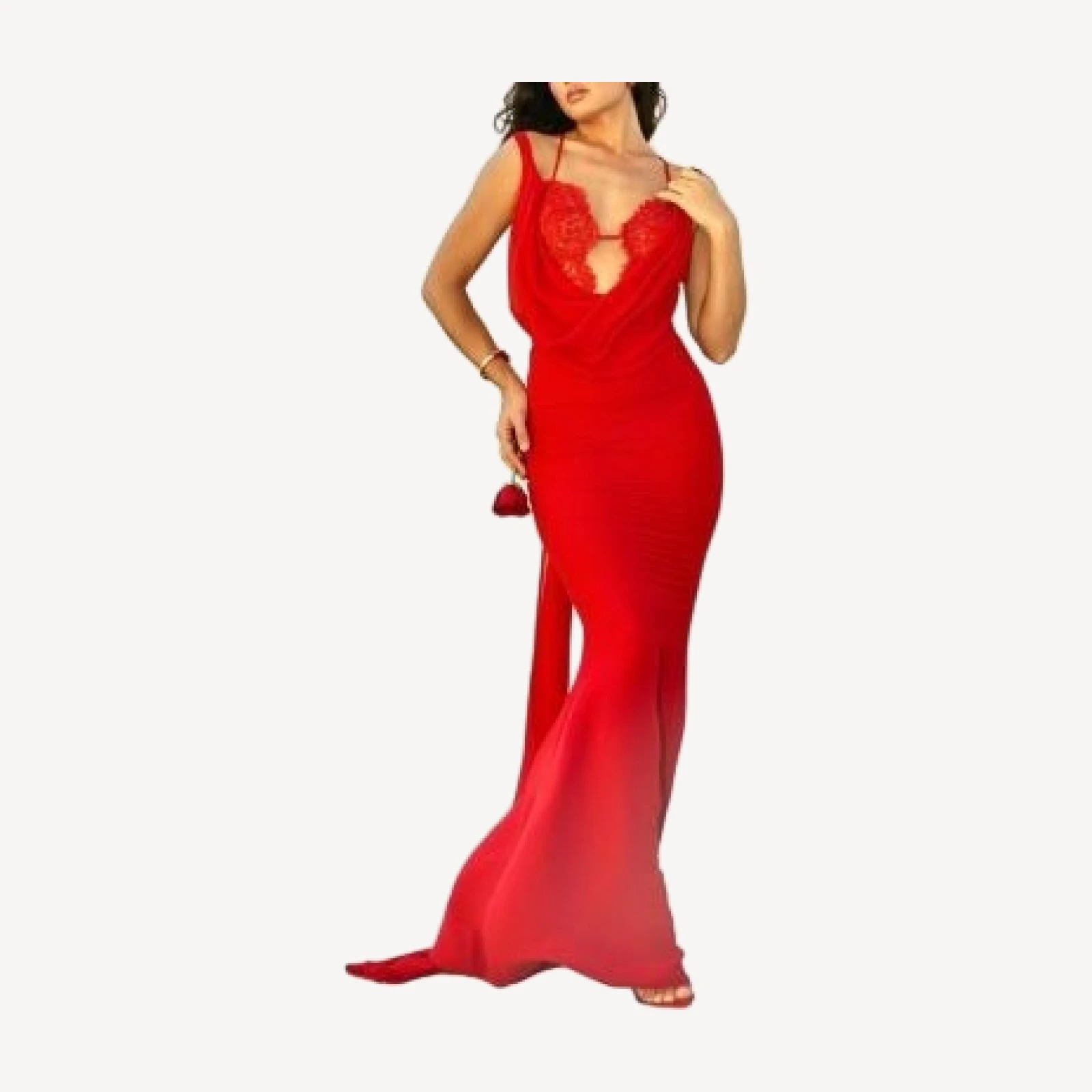 Miss Circle Ulanda Chiffon Lace Backless Maxi Train Dress