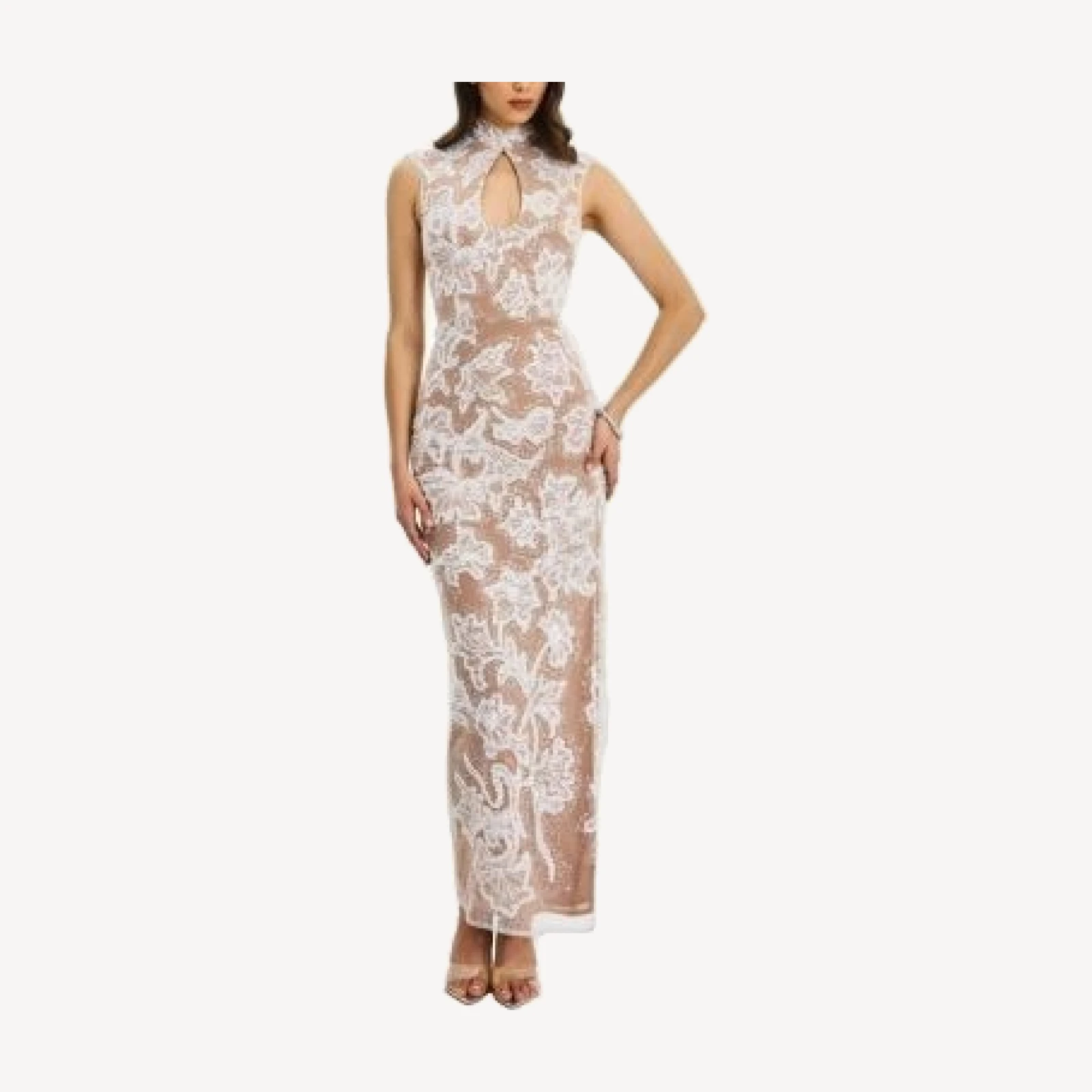 Miss Circle Tavia Beaded Teardrop Neckline Maxi Dress