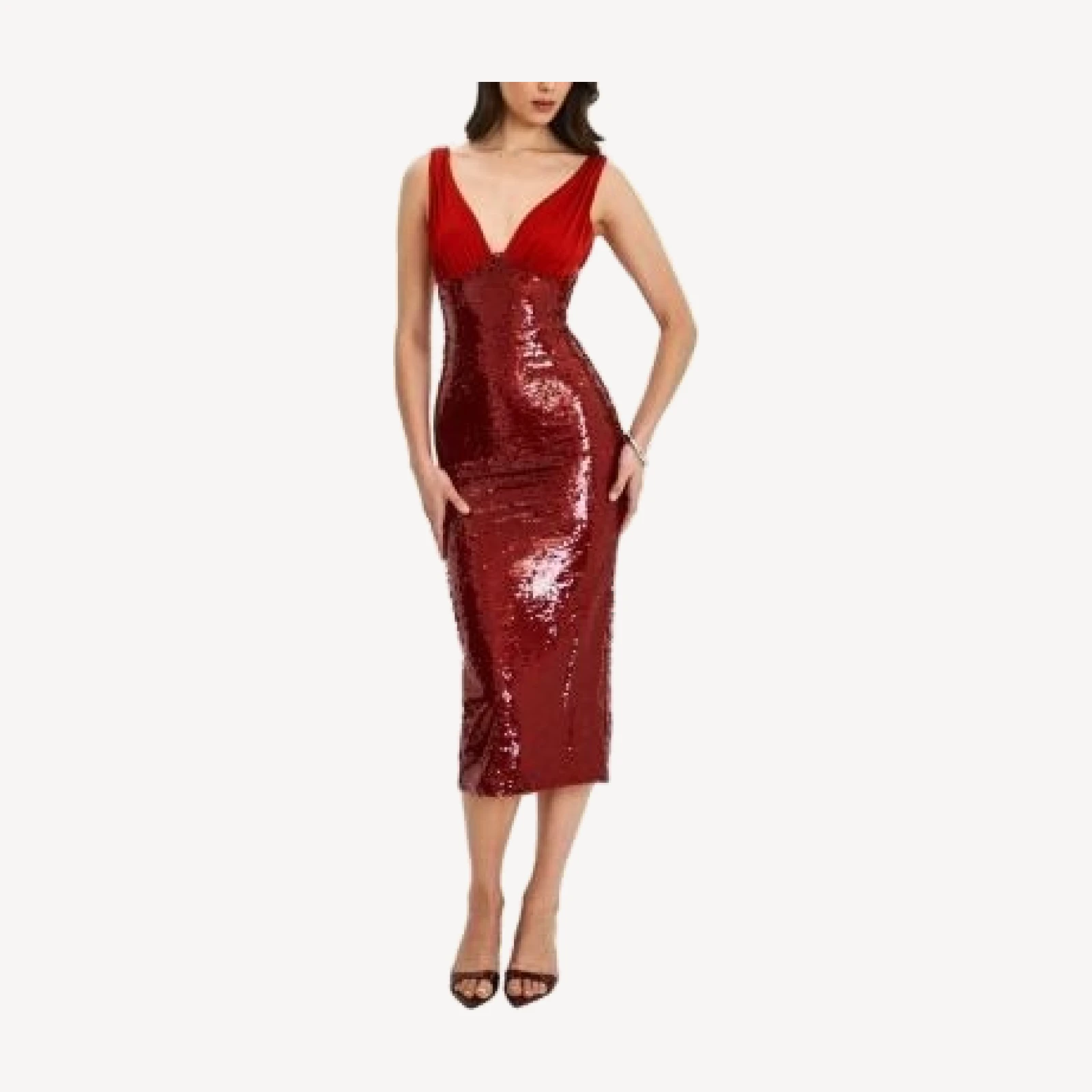 Miss Circle Shanelle Sequin Plunging Midi Dress