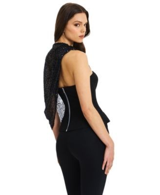 Miss Circle Quinette Peplum Top with Beaded Asymmetrical Cape