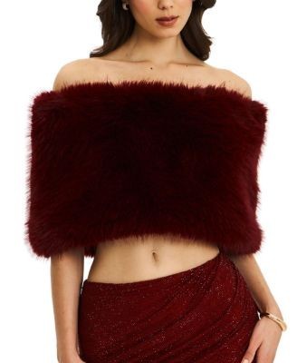 Miss Circle Darla Faux Fur Off-Shoulder Cropped Top