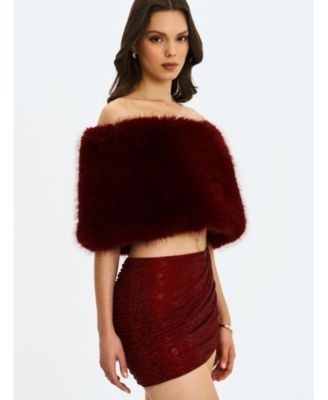 Miss Circle Darla Faux Fur Off-Shoulder Cropped Top