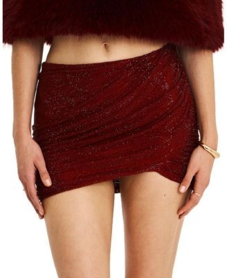 Miss Circle Darleen Rhinestone Mesh Low Waist Ruched Skirt