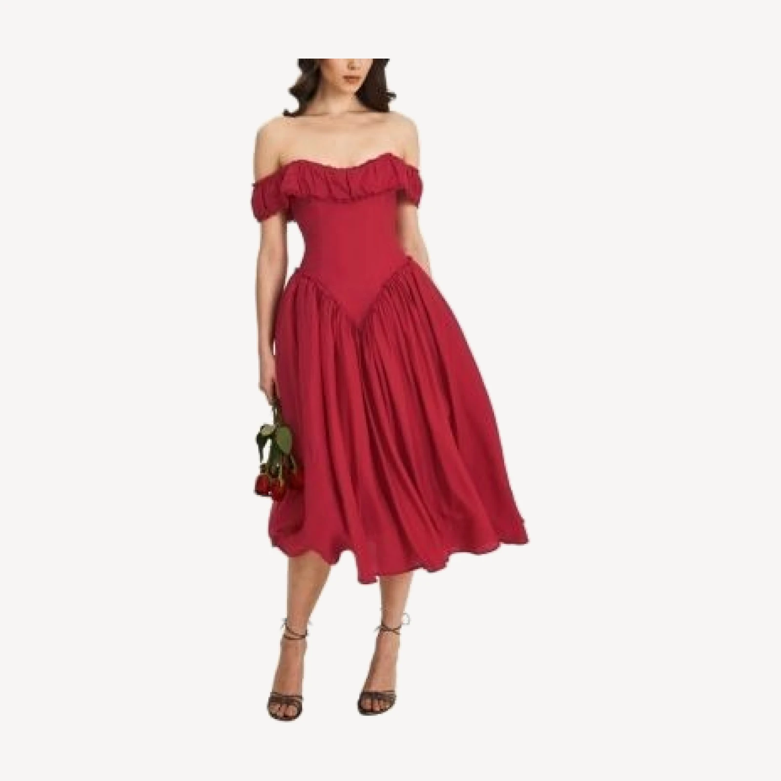 Miss Circle Xavy Drop Waist Off-Shoulder Corset Midi Dress