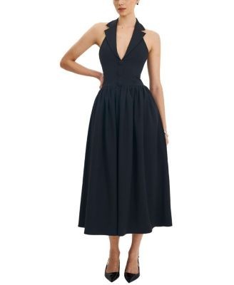 Miss Circle Delaney Lapel Halter Midi A-Line Dress