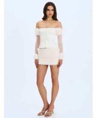 Miss Circle Nola Off Shoulder Faux Fur Trimmed Top