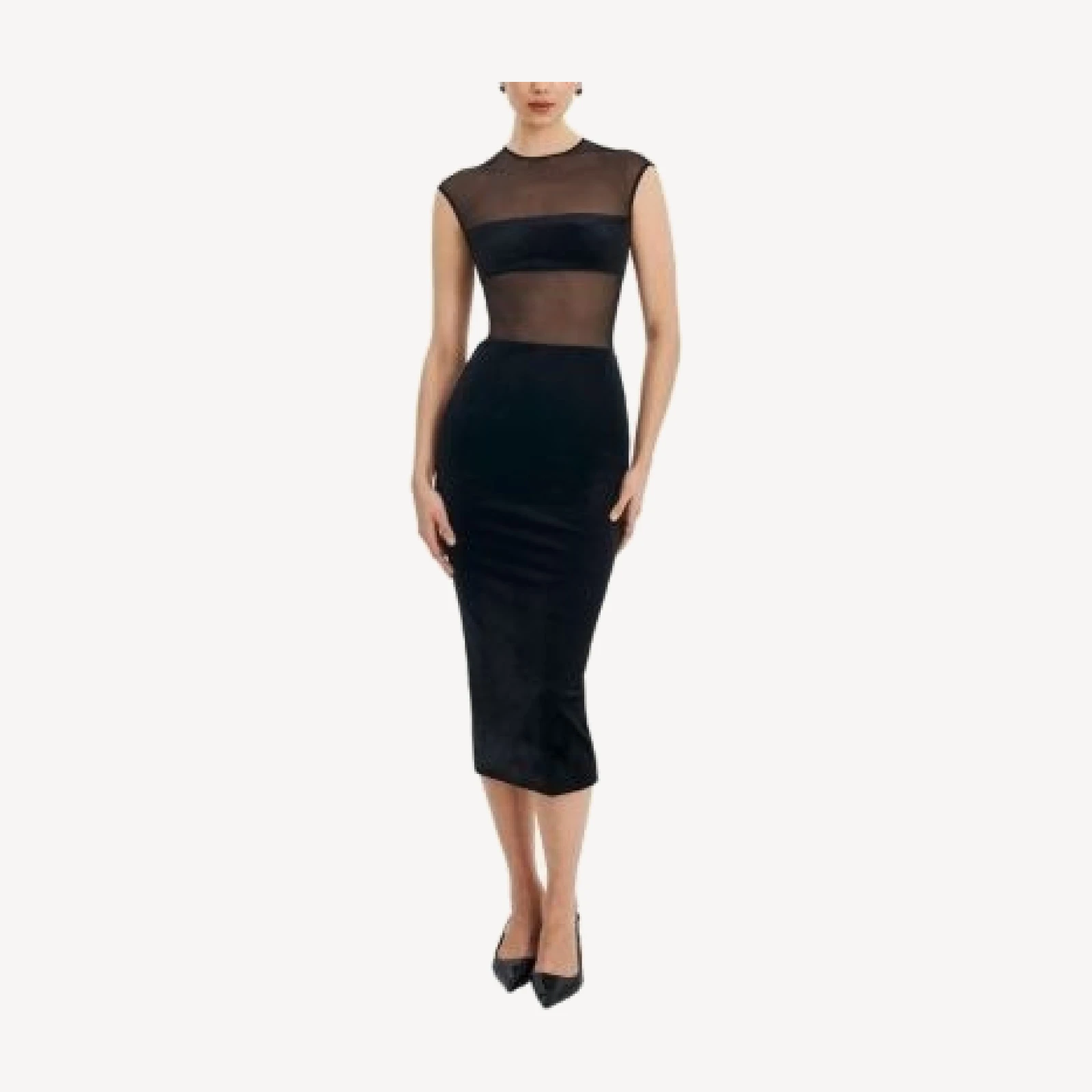Miss Circle Quielle Mesh and Velvet Midi Bodycon Dress