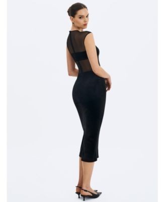 Miss Circle Quielle Mesh and Velvet Midi Bodycon Dress
