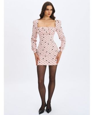 Miss Circle Perla Ruched Bust Velvet-Embossed Bow Mini Dress