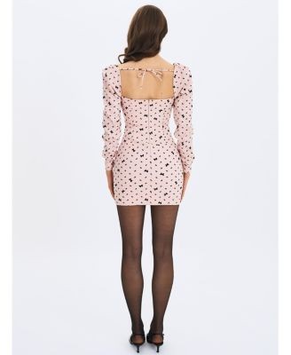 Miss Circle Perla Ruched Bust Velvet-Embossed Bow Mini Dress