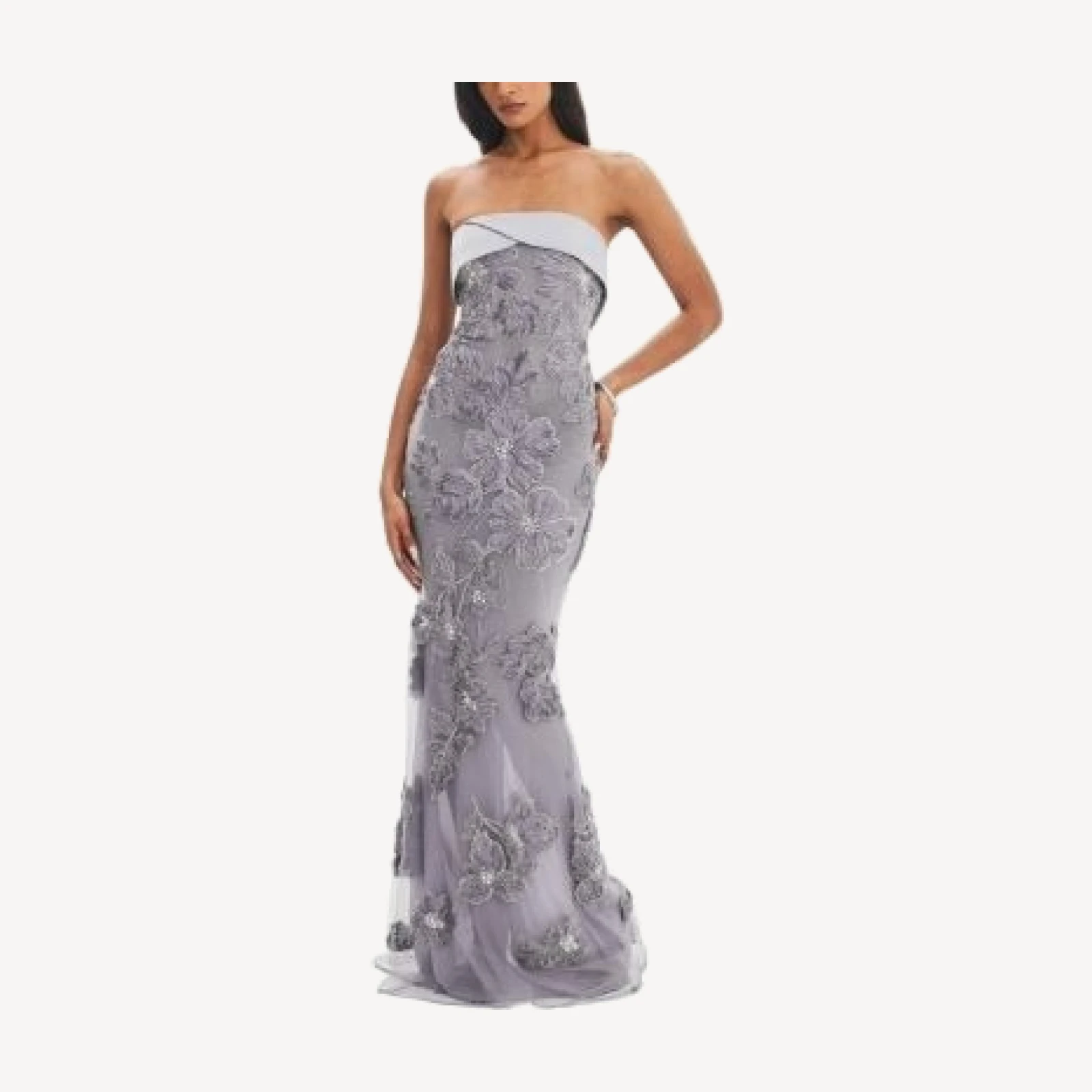 Miss Circle Raphaela Beaded Floral Strapless Mermaid Maxi Dress