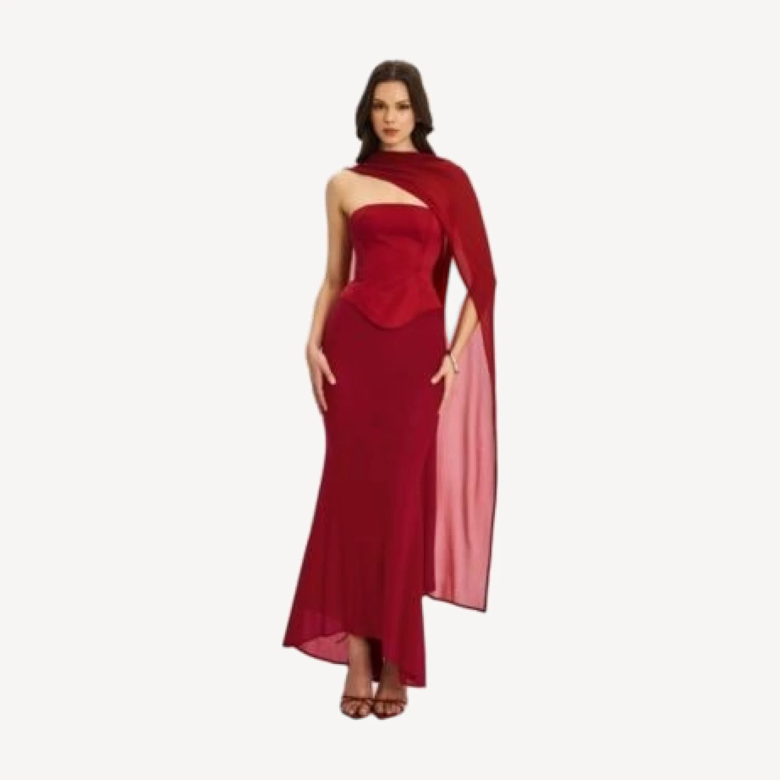 Miss Circle Giselle Peplum Mermaid Gown with Chiffon Scarf