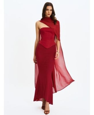 Miss Circle Giselle Peplum Mermaid Gown with Chiffon Scarf