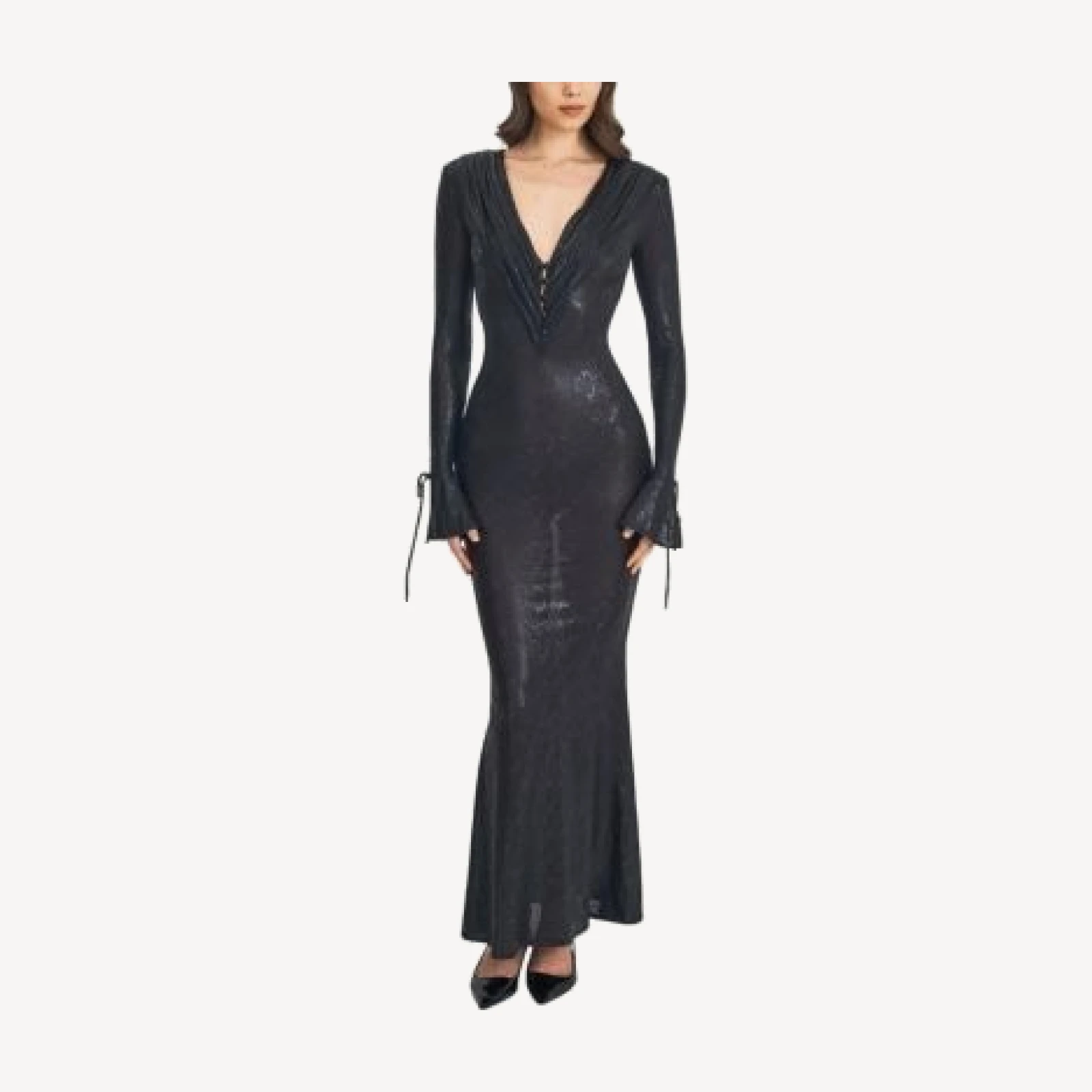 Miss Circle Ilysia V-Neck Plunge Snakeskin Mermaid Hem Maxi Dress