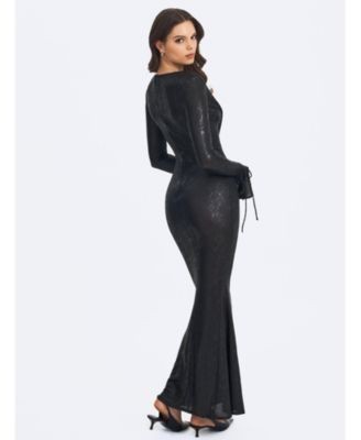 Miss Circle Ilysia V-Neck Plunge Snakeskin Mermaid Hem Maxi Dress