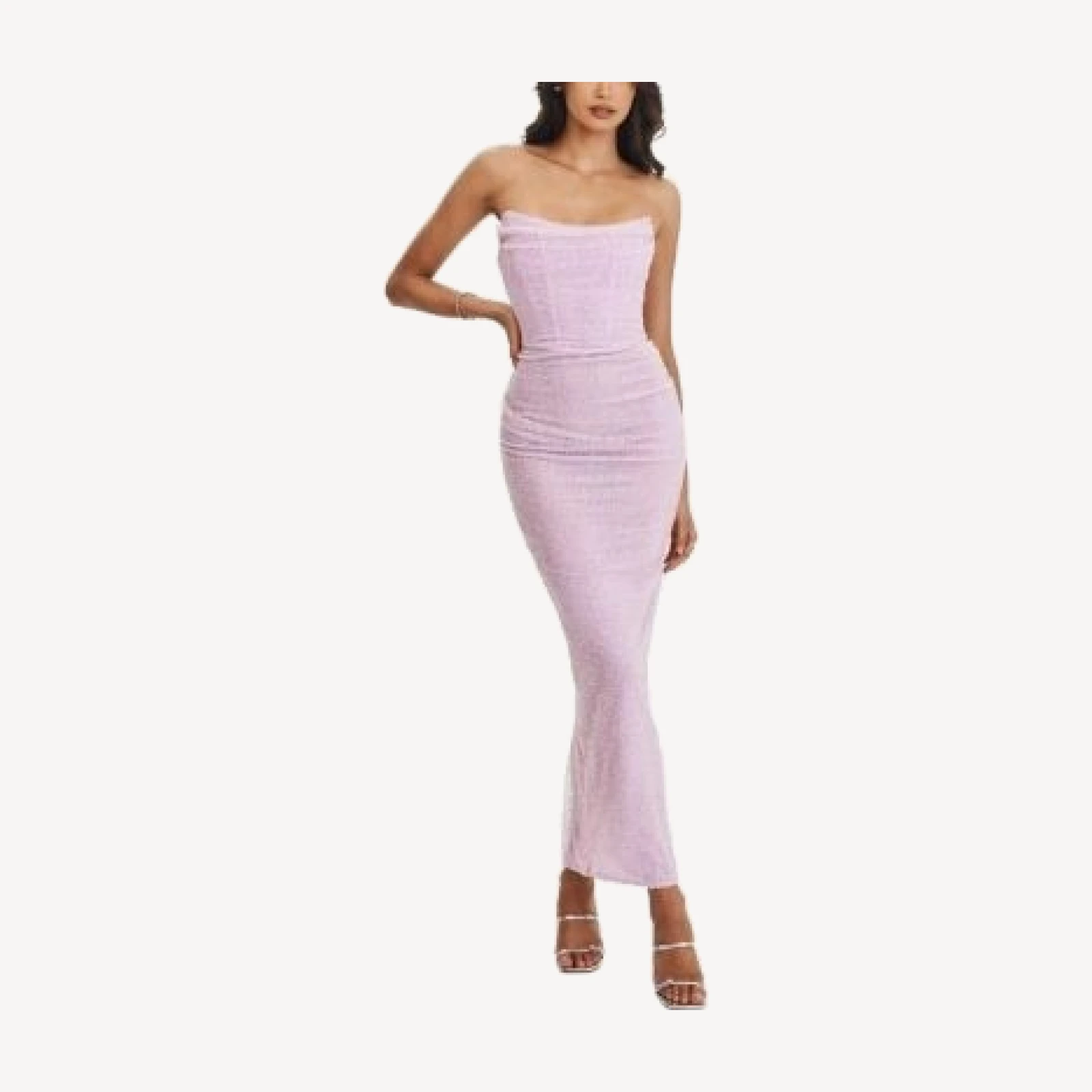 Miss Circle Raylee Beaded Mesh Strapless Sheath Maxi Dress