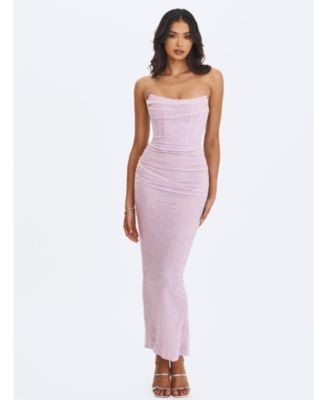 Miss Circle Raylee Beaded Mesh Strapless Sheath Maxi Dress