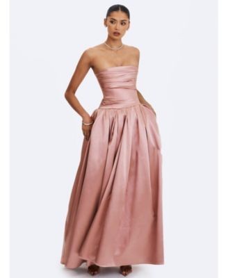 Miss Circle Willette Satin Strapless Gathered Maxi Dress