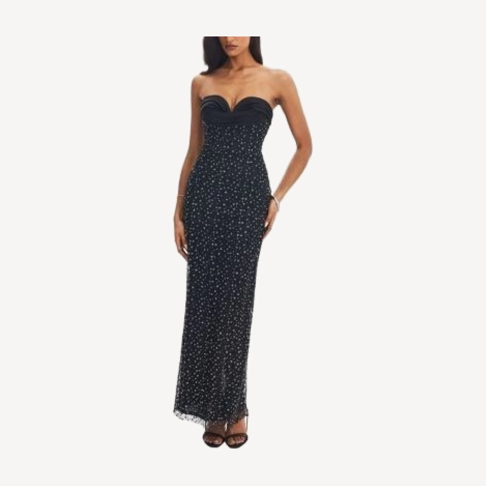 Miss Circle Preslie Satin and Crystal Mesh Sheath Maxi Dress