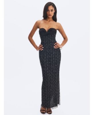 Miss Circle Preslie Satin and Crystal Mesh Sheath Maxi Dress