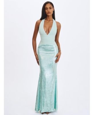 Miss Circle Wendale Sequin Plunging Mermaid Maxi Dress