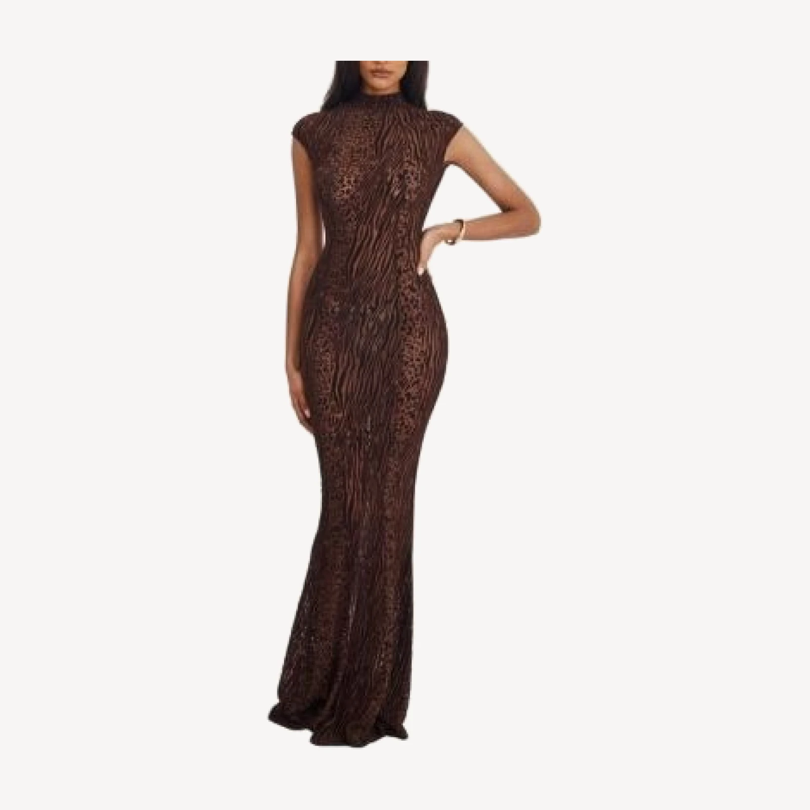 Miss Circle Tyanna Burnout Velvet Mesh Backless Mermaid Maxi Dress